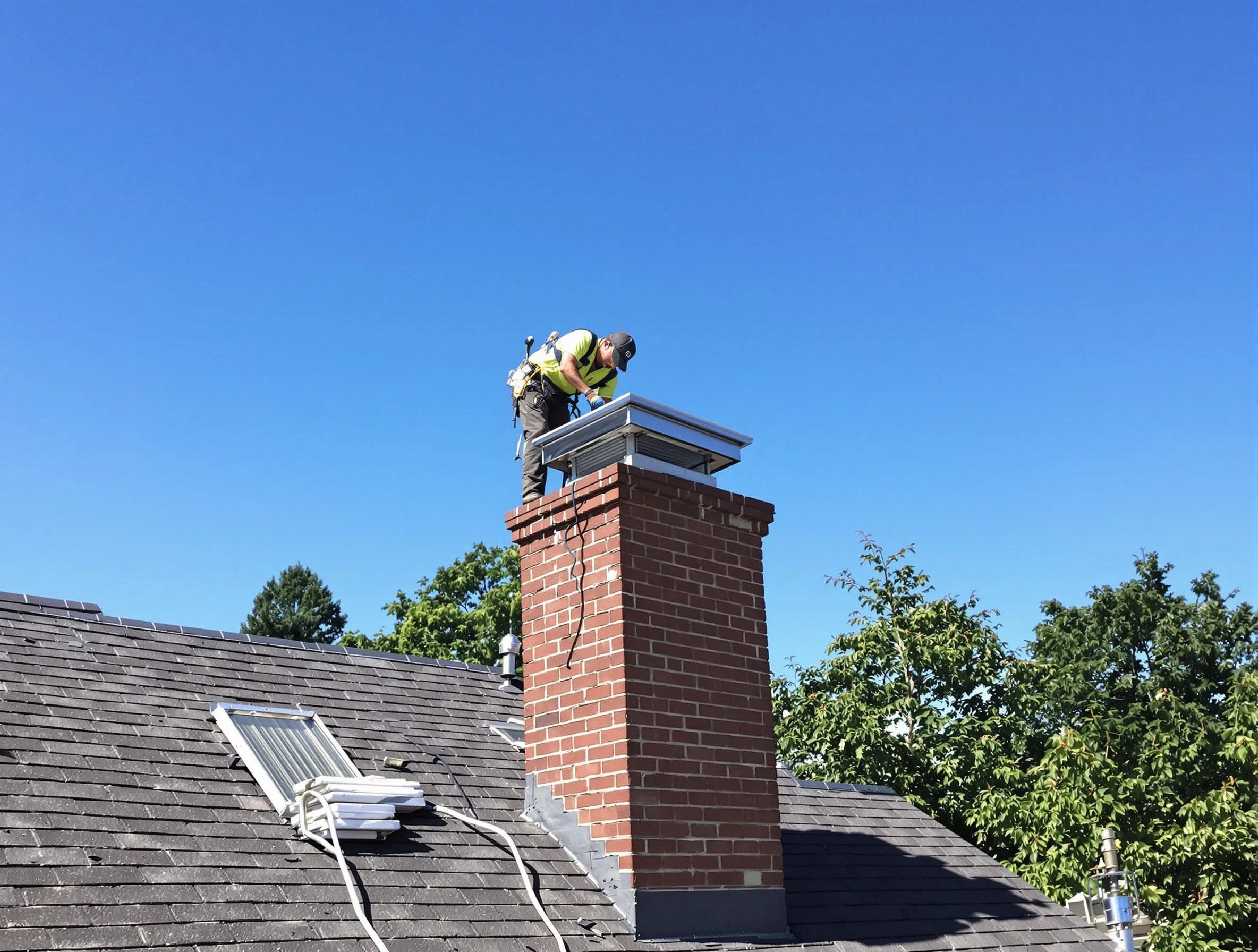 Broomfield Chimney Sweep technician measuring a chimney cap in Broomfield, CO