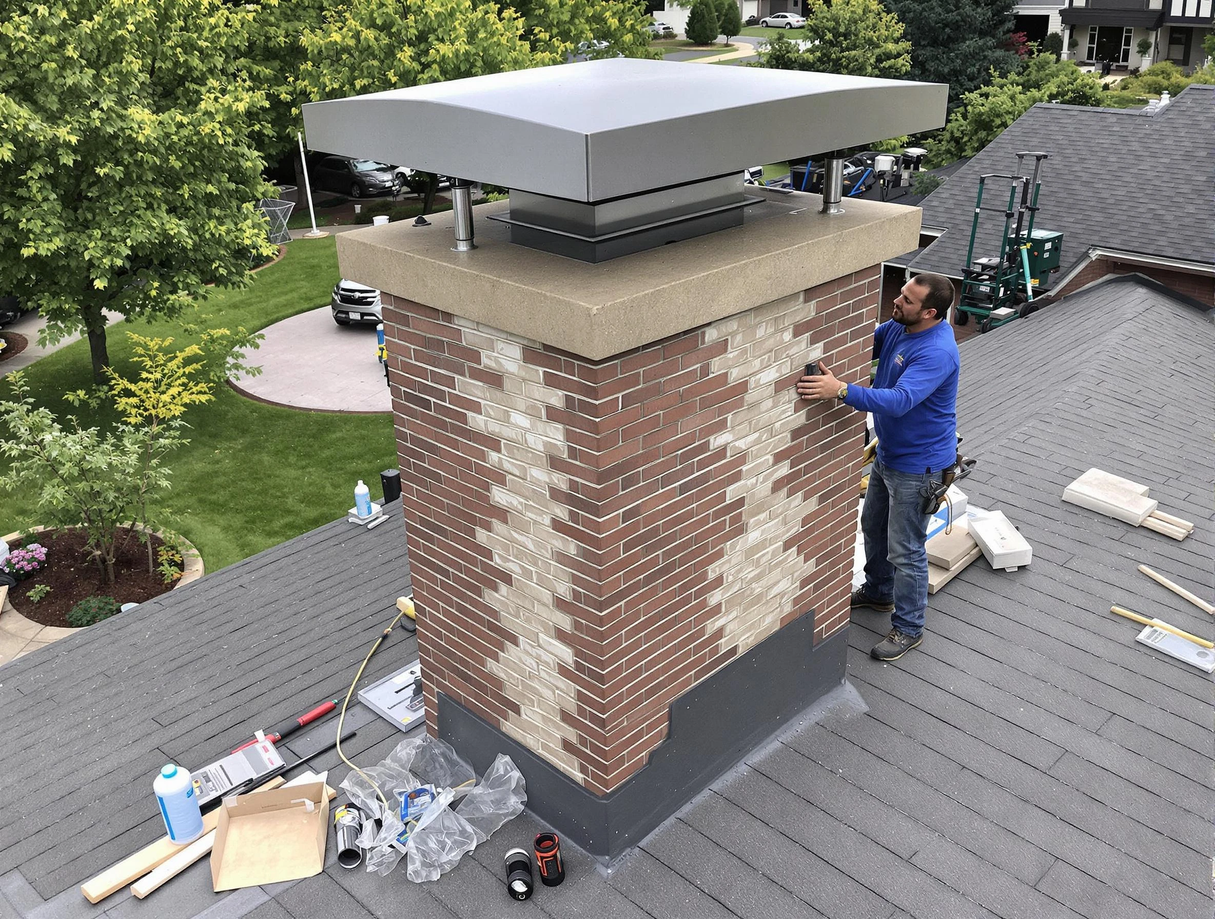 Broomfield Chimney Sweep team working on a custom chimney remodel in Broomfield, CO