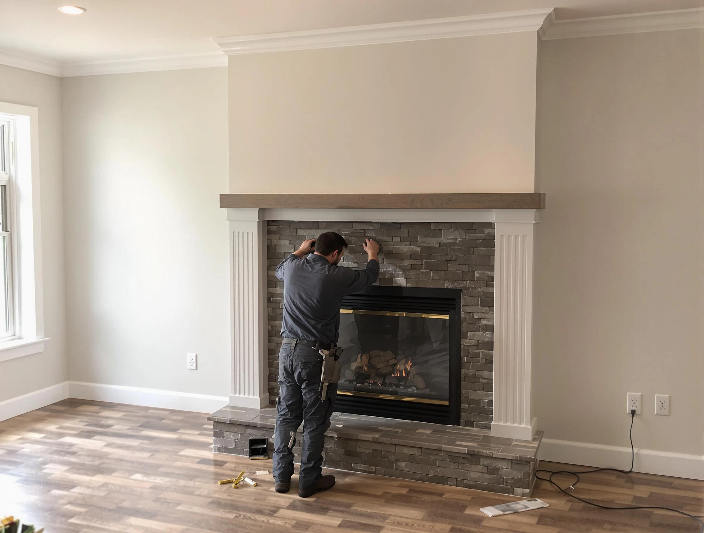 Broomfield Chimney Sweep finishing a custom fireplace install in Broomfield, CO